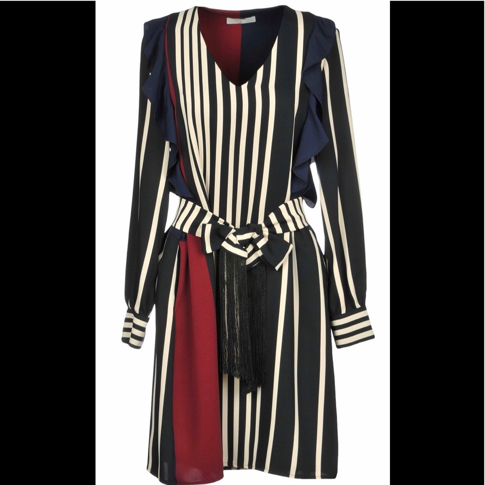 Silk knee length dress burgundy striped BNWT sz 4